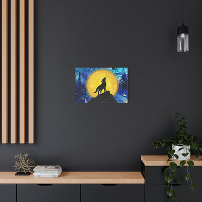 Howling Wolf and Moon Canvas Art "Lunar Prosperity" | Money Art Print | Blue and Yellow Wall Art | Howling Wolf In Prosperity Art Prints