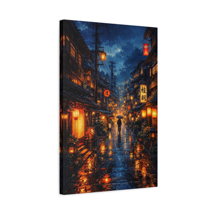 Japanese Street Canvas Wall Art "Lantern Rain" | Kyoto Night Canvas Print | Anime Cityscape Wall Decor | Tokyo Alley Art