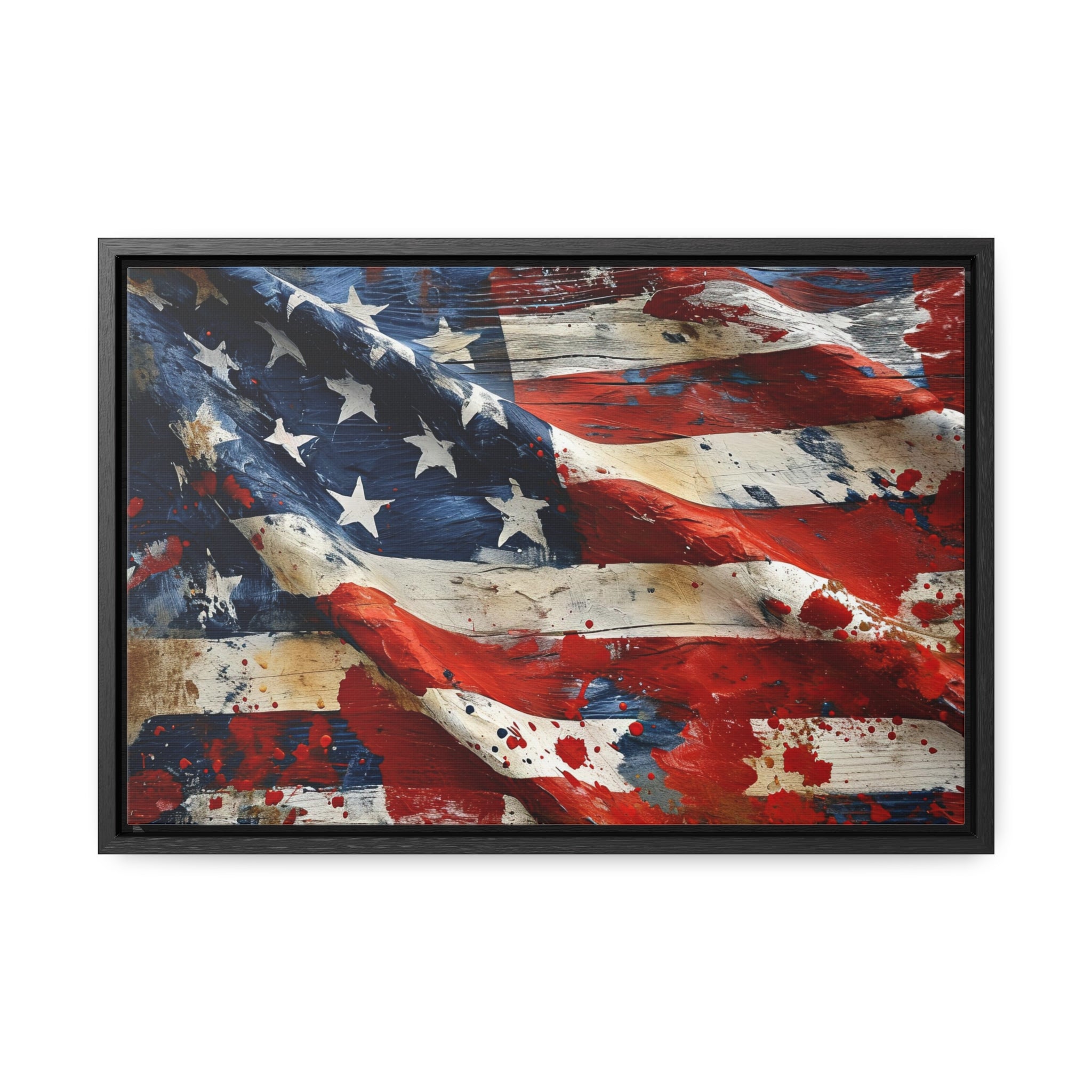 BLACK FRAME: American Flag Splatter Painting Canvas Art "Stars and Stripes Splash"| Vintage Patriotism Wall Art | American Heritage Art Military Gifts