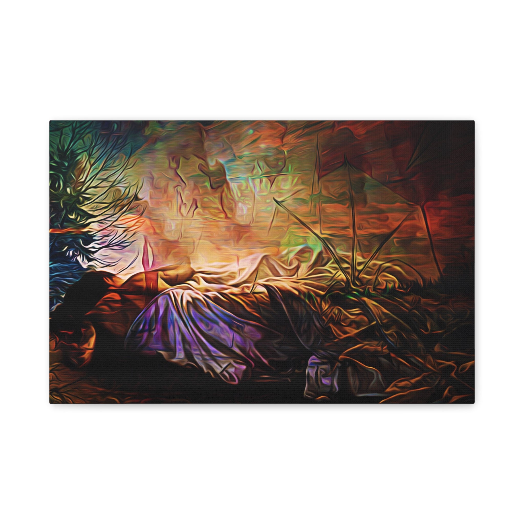 Camping Canvas Art  "Fireside Dreams" | Campfire Art Wall Hanging | Colorful Abstract Painting Art | Aesthetic Interpretation Wall Decor